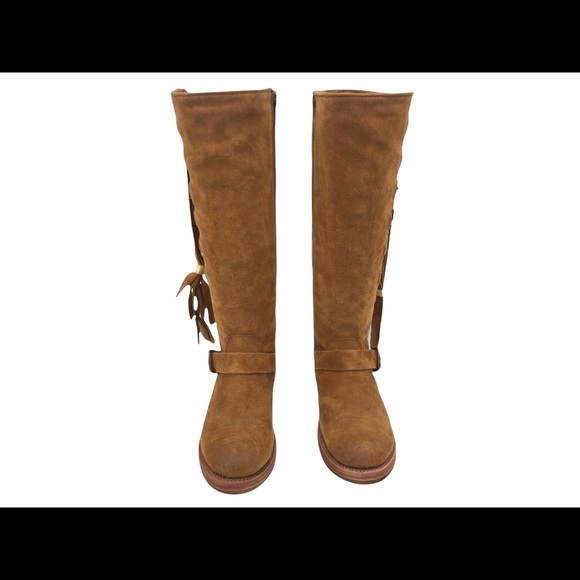 SOLD! NEW Frye Veronica Strap Tall Fringe Suede Belted Knee High Boots Size 5.5 - Picture 2 of 15